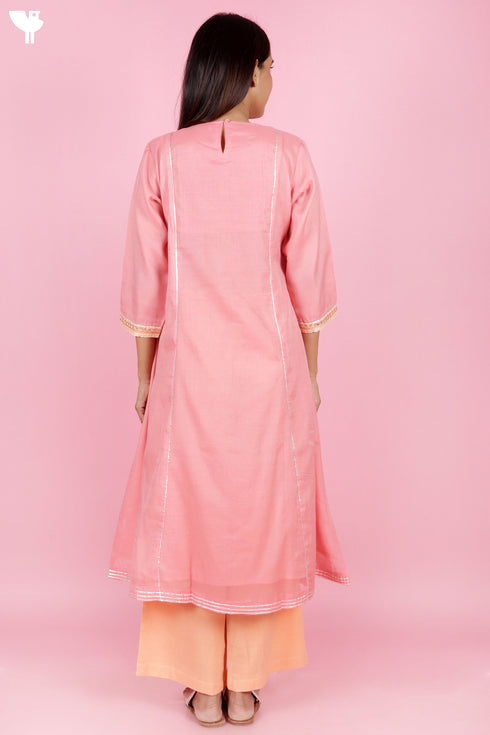 Chanderi Silk Kurta Set With Gota Patti