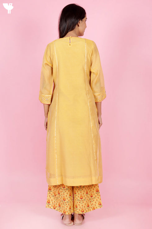 Chanderi Silk Kurta Pant And Dupatta Set With Block Print