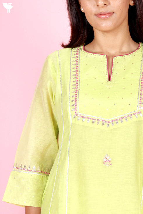 Chanderi Silk Kurta Pant Set With Dupatta Block Print