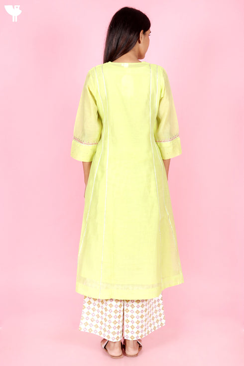 Chanderi Silk Kurta Pant Set With Dupatta Block Print