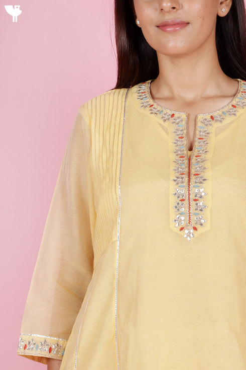 Chanderi Silk Kurta Set With Block Print