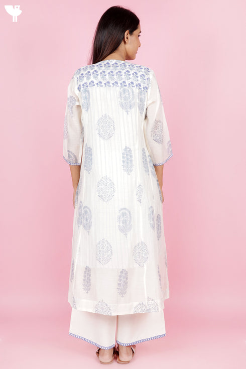 Chanderi Silk Kurta Set With Block Print