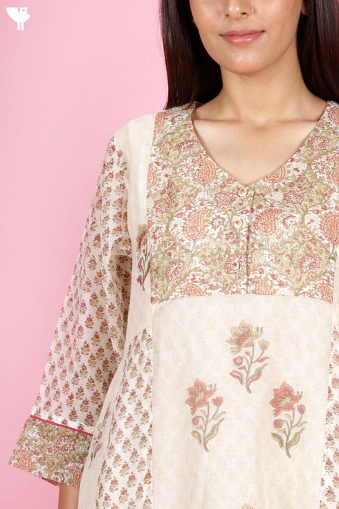 Chanderi Silk Kurta Set With Block Print