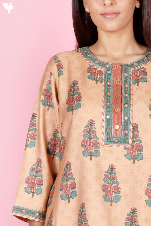 Tussar Cotton Kurta Pant And Dupatta Set In Floral Block Print