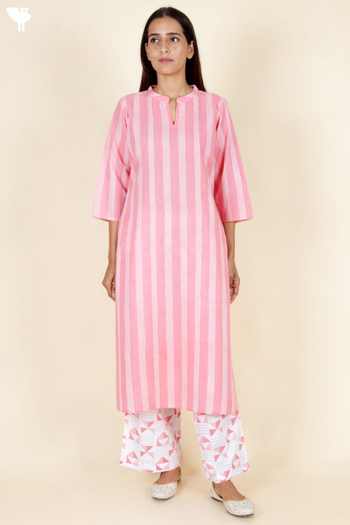 Terry Voile Kurta Pant With Kota Dupatta In Floral Block Print