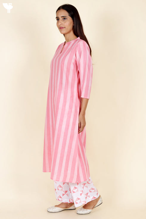 Terry Voile Kurta Pant With Kota Dupatta In Floral Block Print