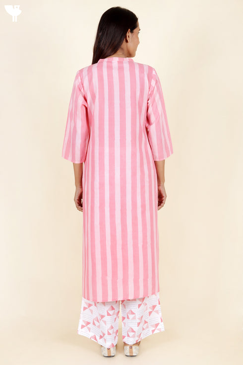 Terry Voile Kurta Pant With Kota Dupatta In Floral Block Print