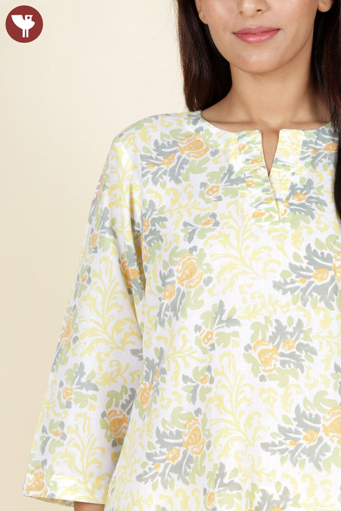 Terry Voile Kurta Pant With Dupatta In Floral Block Print