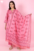 Tussar Cotton Kurta Pant And Dupatta Set In Floral Block Print