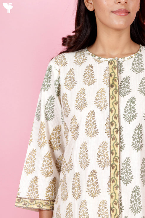 Cotton Kurta And Pant Set In Floral Block Print