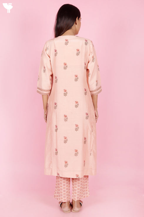 Cotton Silk Kurta Dupatta With Pant In Block Print