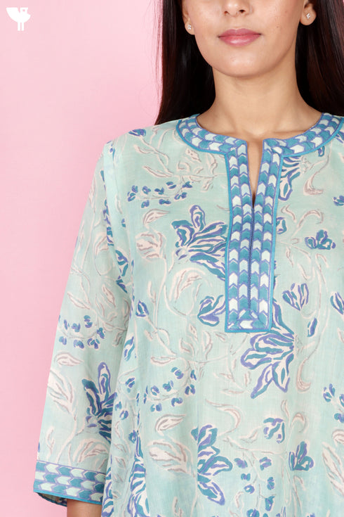 Mulmul Cotton Kurta Pant And Dupatta Set In Block Print