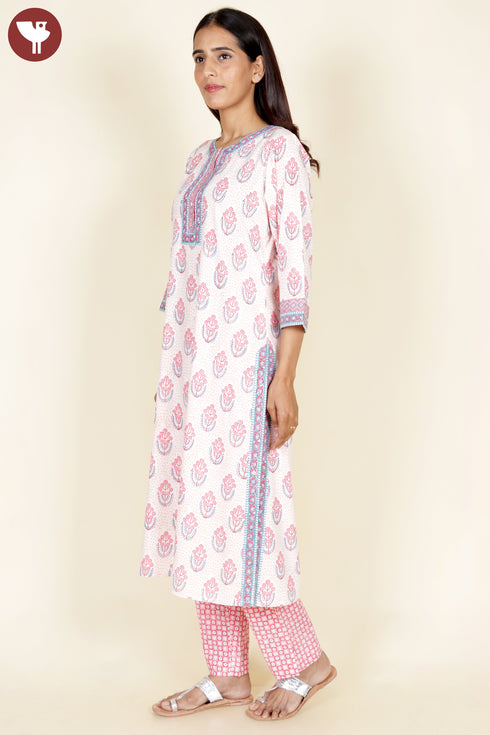 Bizzy Lizzy Kurta Pant With Dupatta In Floral Block Print