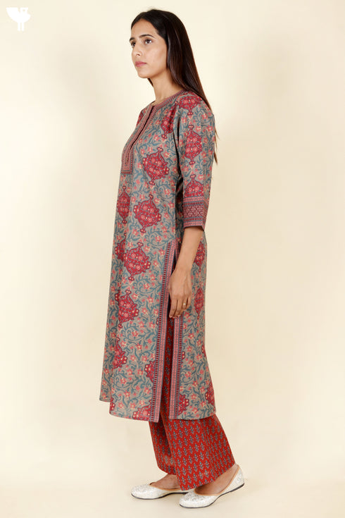 Cambric Cotton Kurta And Pant Set In Block Print