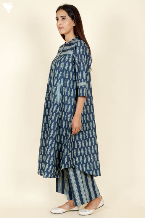 Cambric Cotton Kurta And Pant Set In Block Print