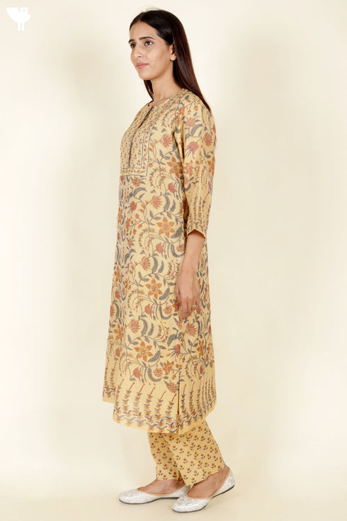 Chanderi Silk Kurta Pant And Dupatta Set With Block Print