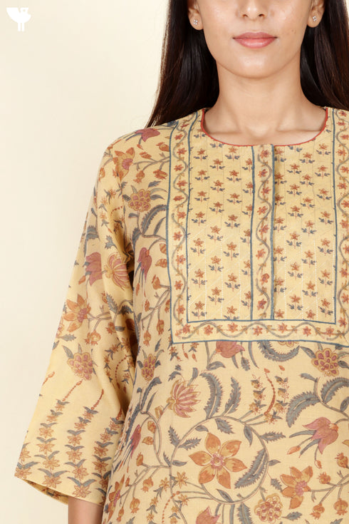 Chanderi Silk Kurta Pant And Dupatta Set With Block Print