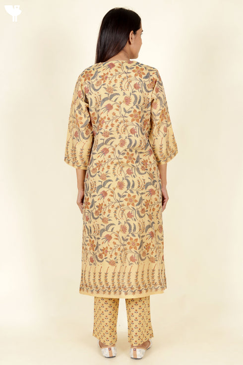 Chanderi Silk Kurta Pant And Dupatta Set With Block Print