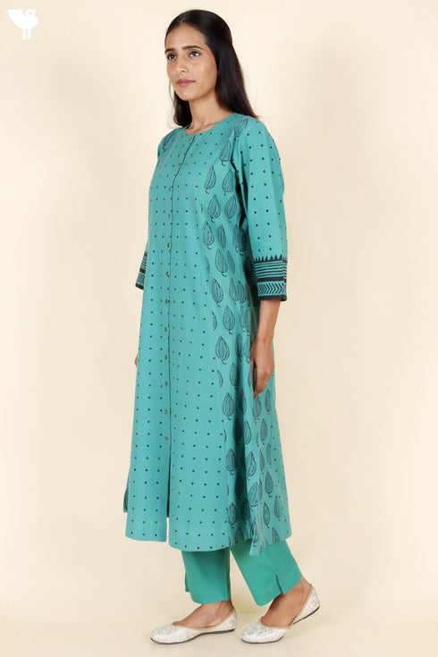 Handloom Cotton Kurta And Pant Set With Block Print