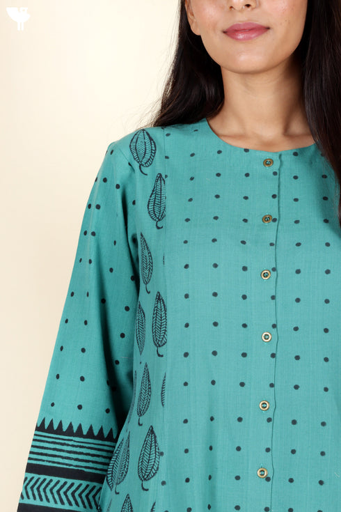 Handloom Cotton Kurta And Pant Set With Block Print