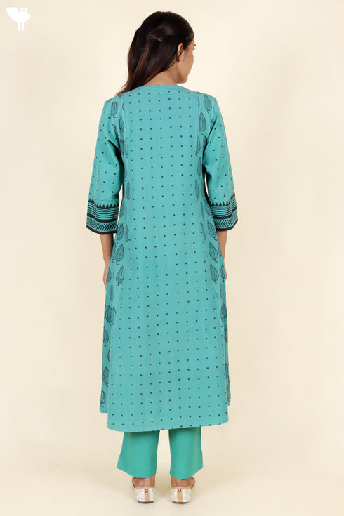 Handloom Cotton Kurta And Pant Set With Block Print
