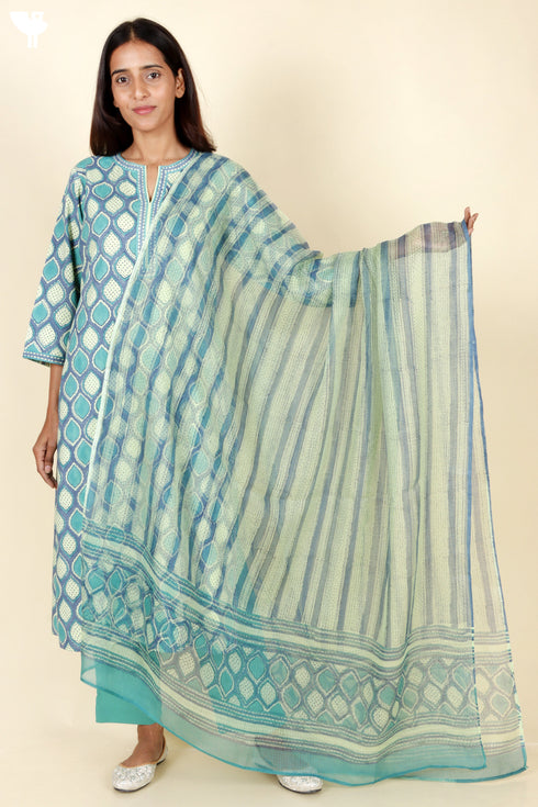 Bizzy Lizzy Kurta Pant Set With Kota Dupatta In Block Print