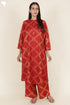 Rayon Twill Red Kurta and Pant Set With Block Print
