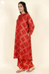 Rayon Twill Red Kurta and Pant Set With Block Print