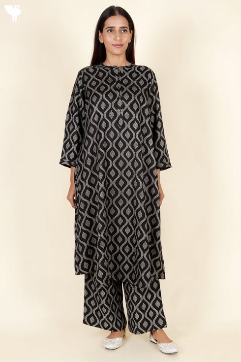Rayon Twill Black Kurta and Pant Set