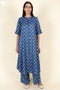 Rayon Twill Blue Kurta and Pant Set With Block Print
