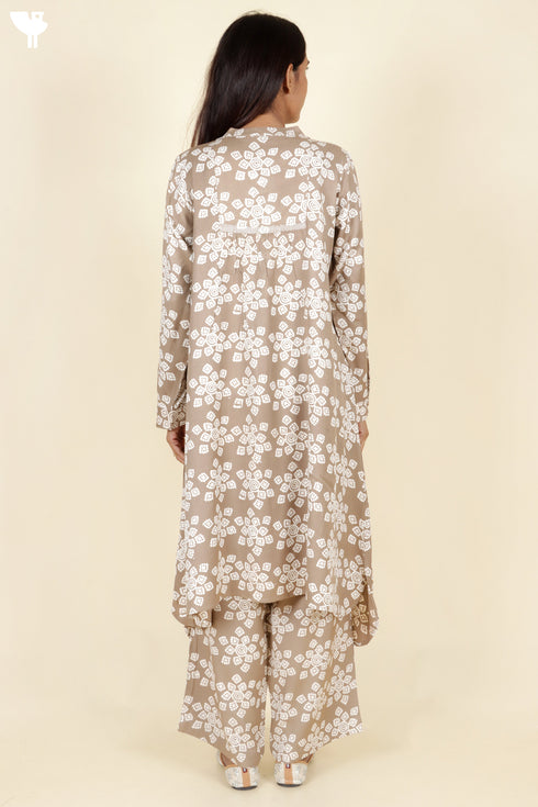 Rayon Twill Taupe Kurta and Pant Set With Block Print