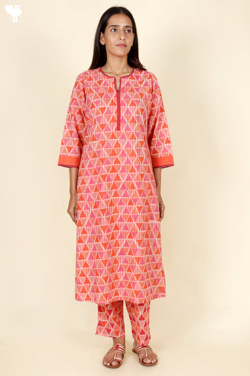Cambric Cotton Kurta And Pant Set In Block Print