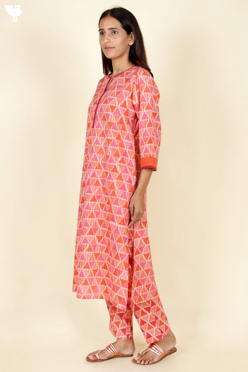 Cambric Cotton Kurta And Pant Set In Block Print