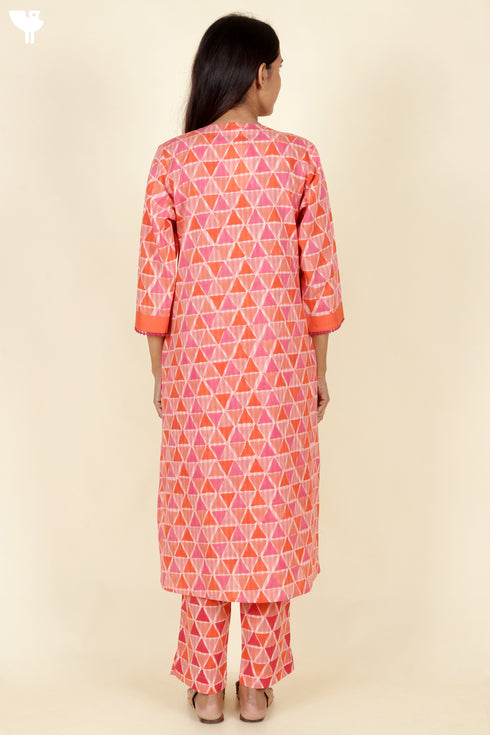 Cambric Cotton Kurta And Pant Set In Block Print
