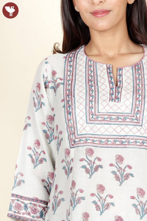 Chanderi Silk Kurta Pant With Dupatta In Floral Block Print