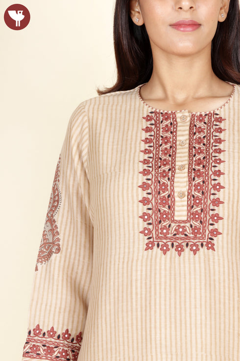 Chanderi Silk Kurta Pant With Dupatta In Embroidery and Floral Block Print