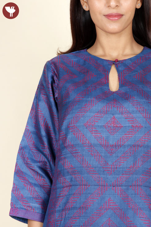 Tussar Kurta Pant With Dupatta In Block Print