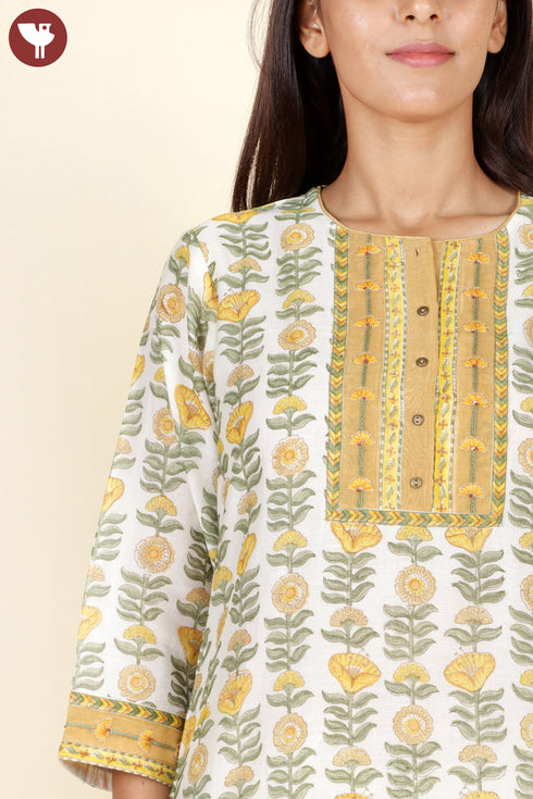 Chanderi Silk Kurta Pant With Dupatta In Floral Block Print