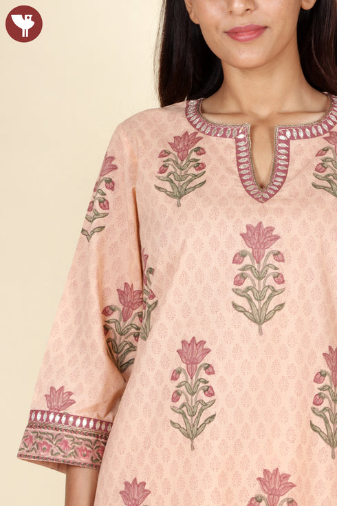 Cambric Cotton Kurta Pant With Dupatta In Floral Block Print