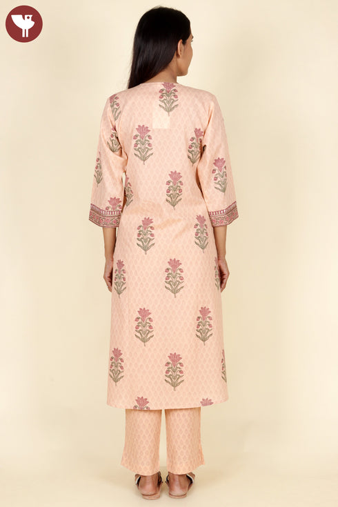 Cambric Cotton Kurta Pant With Dupatta In Floral Block Print