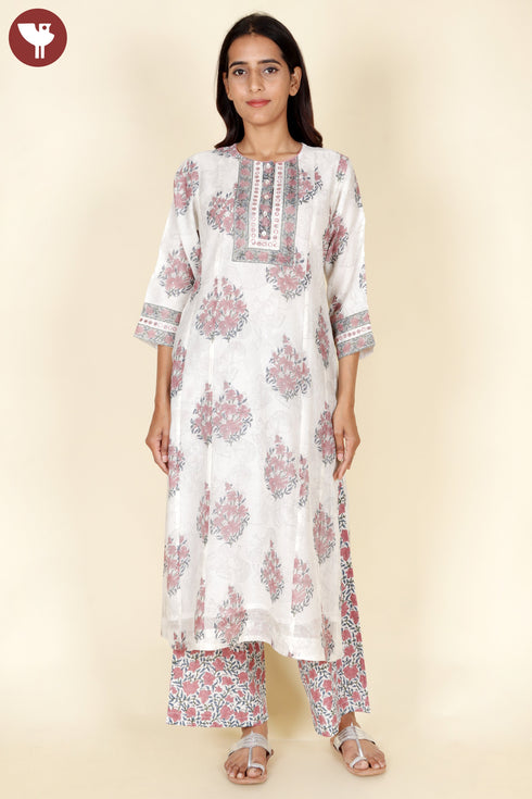Chanderi Silk Kurta Pant With Dupatta In Floral Block Print