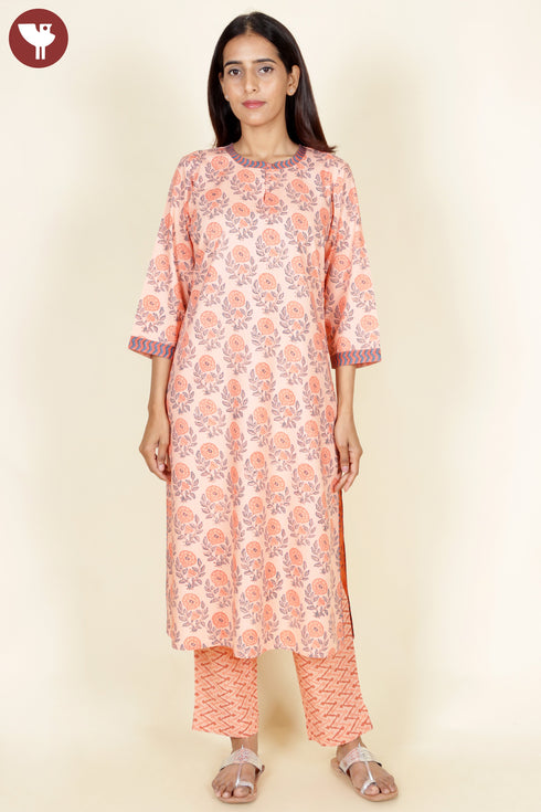 Bizzy Lizzy Kurta Pant With Dupatta In Floral Block Print