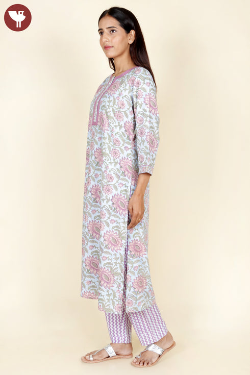 Bizzy Lizzy Kurta Pant With Dupatta In Floral Block Print