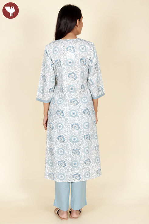 Cambric Cotton Kurta And Pant Set In Floral Block Print