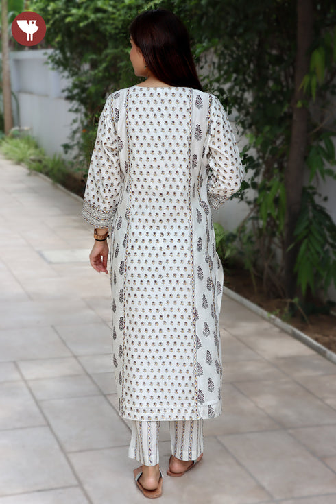 Chanderi Silk Kurta Pant With Dupatta In Floral Block Print