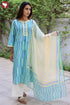 Cambric Cotton Kurta Pant With Dupatta In Striped Block Print