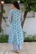 MulMul Cotton Blue/Green Kurta Pant Set With Kota Overlay
