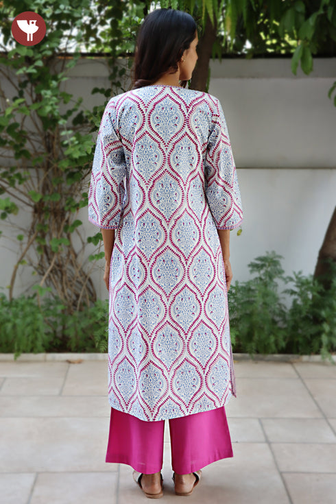 COTTON STRIPE Kurta And Pant Set In Floral Block Print
