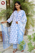 Terry Voile Kurta Pant With Dupatta In Floral Block Print