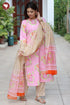 Terry Voile Kurta Pant with Dupatta in Floral Block Print